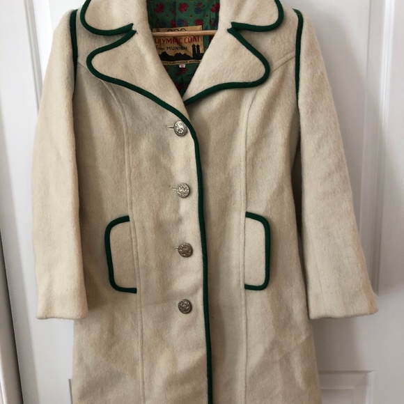 Vintage Cream with Green Wool Mohair Coat - Picture 1 of 7